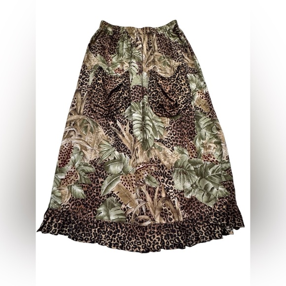 Unbranded Made in Texas Leopard Print BOHO Stretch Pockets Midi Skirt Size Small - Picture 2 of 13